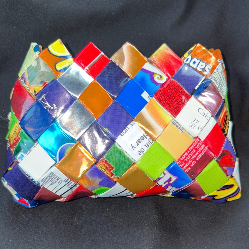 Multicolor handmade, woven candy wrapper clutch purse - Picture 3 of 5
